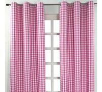HOMESCAPES - Paire de Rideaux à œillets 100% Coton - Grand Carreaux Vichy Rose - Prêt à Poser 137 x 228 cm