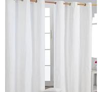 HOMESCAPES - Paire de Rideaux à œillets Prêt-à-Poser - Uni Blanc cassé - 100% Coton - 137 x 182 cm