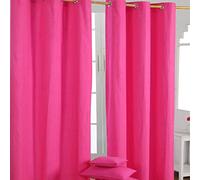 HOMESCAPES - Paire de Rideaux à œillets Prêt-à-Poser - Uni Fushia - 100% Coton - 117 x 137 cm