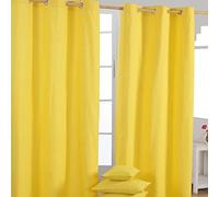 HOMESCAPES - Paire de Rideaux à œillets Prêt-à-Poser - Uni Jaune - 100% Coton - 117 x 137 cm