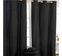 HOMESCAPES - Paire de Rideaux à œillets Prêt-à-Poser - Uni Noir - 100% Coton - 137 x 228 cm