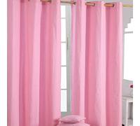 HOMESCAPES - Paire de Rideaux à œillets Prêt-à-Poser - Uni Rose - 100% Coton - 137 x 228 cm