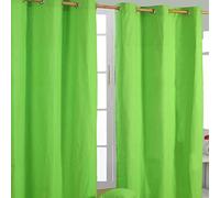 HOMESCAPES - Paire de Rideaux à œillets Prêt-à-Poser - Uni Vert - 100% Coton - 117 x 137 cm