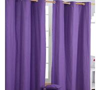 HOMESCAPES - Paire de Rideaux à œillets Prêt-à-Poser - Uni Violet - 100% Coton - 137 x 228 cm