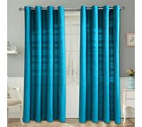 HOMESCAPES Paire de Rideaux à œillets - Turquoise 137x137cm - Collection Rajput 100% Coton