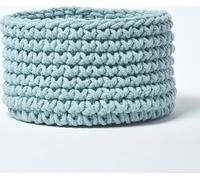 HOMESCAPES Panier de rangement tricoté, 100% coton bleu clair 37 x 21 cm