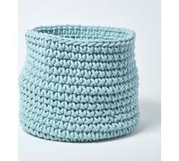 HOMESCAPES Panier de rangement tricoté, 100% coton bleu clair 42 x 37 cm