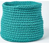 HOMESCAPES Panier de rangement tricoté, 100% coton pétrole 42 x 37 cm
