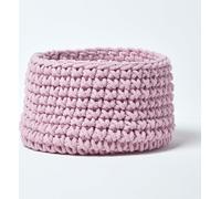 HOMESCAPES Panier de rangement tricoté, 100% coton rose 37 x 21 cm