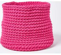 HOMESCAPES Panier de rangement tricoté, 100% coton rose 42 x 37 cm