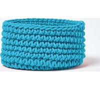 HOMESCAPES Panier de rangement tricoté, 100% coton turquoise 37 x 21 cm