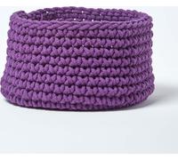 HOMESCAPES Panier de rangement tricoté, 100% coton violet 37 x 21 cm