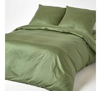HOMESCAPES Parure de lit avec Housse de Couette 150 x 200 cm et taie d’Oreiller Unies en Coton égyptien Bio 400 Fils, Coloris Vert Mousse