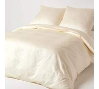 HOMESCAPES Parure de lit avec Housse de Couette 160x220 cm et taie d’Oreiller Unies en Coton égyptien Bio 400 Fils, Coloris Crème
