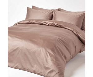 HOMESCAPES Parure de lit avec Housse de Couette 230x220 cm et 2 taies d’Oreiller Unies en Coton égyptien Bio 400 Fils, Coloris Marron