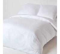 HOMESCAPES Parure de lit avec Housse de Couette 240x220 cm et 2 taies d’Oreiller Unies en Coton égyptien Bio 400 Fils, Coloris Blanc