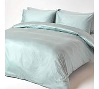 HOMESCAPES Parure de lit avec Housse de Couette 260x220 cm et 2 taies d’Oreiller Unies en Coton égyptien Bio 400 Fils, Coloris Bleu givré
