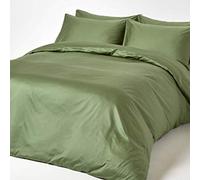 HOMESCAPES Parure de lit avec Housse de Couette 260x220 cm et 2 taies d’Oreiller Unies en Coton égyptien Bio 400 Fils, Coloris Vert Mousse