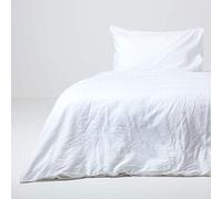 HOMESCAPES Parure de lit en Lin lavé avec Housse de Couette 150 x 200 cm et taie d'oreiller 80x80 cm, Coloris Blanc