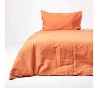 HOMESCAPES Parure de lit en Lin lavé avec Housse de Couette 150 x 200 cm et taie d'oreiller 80x80 cm, Coloris Orange