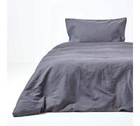 HOMESCAPES Parure de lit en Lin lavé avec Housse de Couette 150 x 200 cm et taie d'oreiller 80x80 cm, Coloris Gris