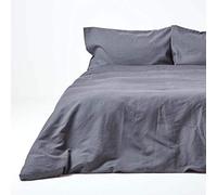 HOMESCAPES Parure de lit en Lin lavé avec Housse de Couette 200x200 cm et 2 taies d'oreiller 50x75 cm, Coloris Gris