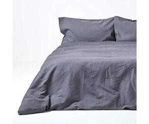 HOMESCAPES Parure de lit en Lin lavé avec Housse de Couette 230x220 cm et 2 taies d'oreiller 50x75 cm, Coloris Gris