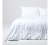 HOMESCAPES Parure de lit en Lin lavé avec Housse de Couette 240x220 cm et 2 taies d'oreiller 80x80 cm, Coloris Blanc