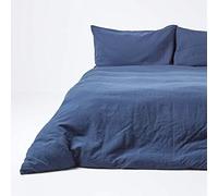 HOMESCAPES Parure de lit en Lin lavé avec Housse de Couette 240x220 cm et 2 taies d'oreiller 80x80 cm, Coloris Bleu Marine
