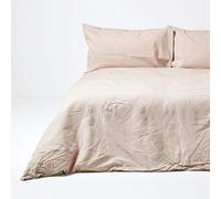 HOMESCAPES Parure de lit en Lin lavé avec Housse de Couette 240x220 cm et 2 taies d'oreiller 80x80 cm, Coloris Beige