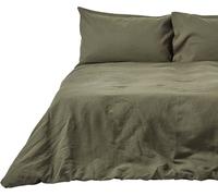 HOMESCAPES Parure de lit en lin vert olive, 230 x 220 cm