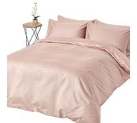 HOMESCAPES Parure de lit en Satin de Coton égyptien 1000 Fils, Housse de Couette 135x200 cm et Taie d’Oreiller 50x75 cm, Coloris Beige Taupe
