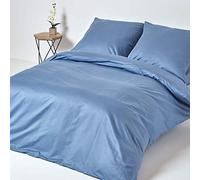 HOMESCAPES Parure de lit en Satin de Coton égyptien 1000 Fils, Housse de Couette 160x220 cm et 1 Taie d’Oreiller 80x80 cm, Coloris Bleu