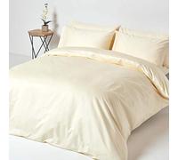 HOMESCAPES Parure de lit en Satin de Coton égyptien 1000 Fils, Housse de Couette 200x200 cm et 2 Taies d’Oreiller 50x75 cm, Coloris Crème