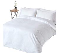 HOMESCAPES Parure de lit en Satin de Coton égyptien 1000 Fils, Housse de Couette 230x220 cm et 2 Taies d’Oreiller 50x75 cm, Coloris Blanc