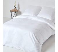 HOMESCAPES Parure de lit en Satin de Coton égyptien 1000 Fils, Housse de Couette 240x220 cm et 2 Taies d’Oreiller 80x80 cm, Coloris Blanc