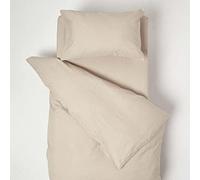 HOMESCAPES Parure de lit Enfant en Lin lavé Beige, Housse de Couette 120x150 cm et Taie d’Oreiller 40x60 cm