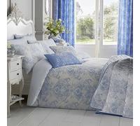 HOMESCAPES Parure de lit Housse de Couette + Taie d'oreiller Bleu Effet « Toile de Jouy » en Polycoton, 200 x 200 cm