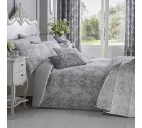 HOMESCAPES Parure de lit Housse de Couette + Taie d'oreiller Gris Effet « Toile de Jouy » en Polycoton, 230 x 220 cm