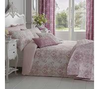 HOMESCAPES Parure de lit Housse de Couette + Taie d'oreiller Rose Effet « Toile de Jouy » en Polycoton, 200 x 200 cm