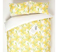 HOMESCAPES Parure de lit Jaune à imprimé Tulipes en Percale de Coton, Housse de Couette 260x220 cm et taies d’Oreiller 50x75 cm