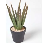 HOMESCAPES Petit aloe vera artificiel dans un pot noir, 30 cm de haut
