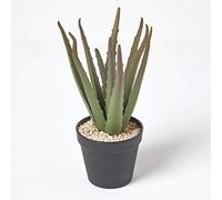 HOMESCAPES Petit Aloe Vera Artificiel en Pot Noir, 30 cm