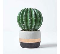 HOMESCAPES Petit Cactus Artificiel Echinocactus Grusonii en Pot à Rayures 18 cm