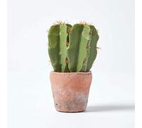 HOMESCAPES Petit Cactus Artificiel en Pot en Terracotta, 17 cm