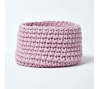 HOMESCAPES Petit Panier de rangement rond tressé en tricot Rose pastel 100% coton - 37 x 21 cm