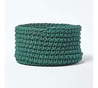 HOMESCAPES Petit Panier de rangement rond tressé en tricot Vert anglais 100% coton - 37 x 21 cm
