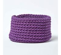 HOMESCAPES Petit Panier de rangement rond tressé en tricot Violet foncé 100% coton - 37 x 21 cm