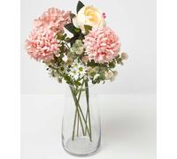 HOMESCAPES Pivoines roses, fleurs en boule & marguerites - Bouquet de fleurs artificielles en papier, 65 cm