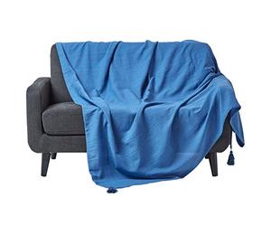 HOMESCAPES Plaid canapé en Coton, Jeté de lit ou de canapé tissé Main - Rajput - Bleu - 150x200 cm